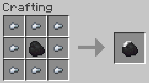 A coal surrounded with iron nuggets
