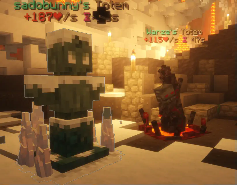 Both totems side by side with shaders