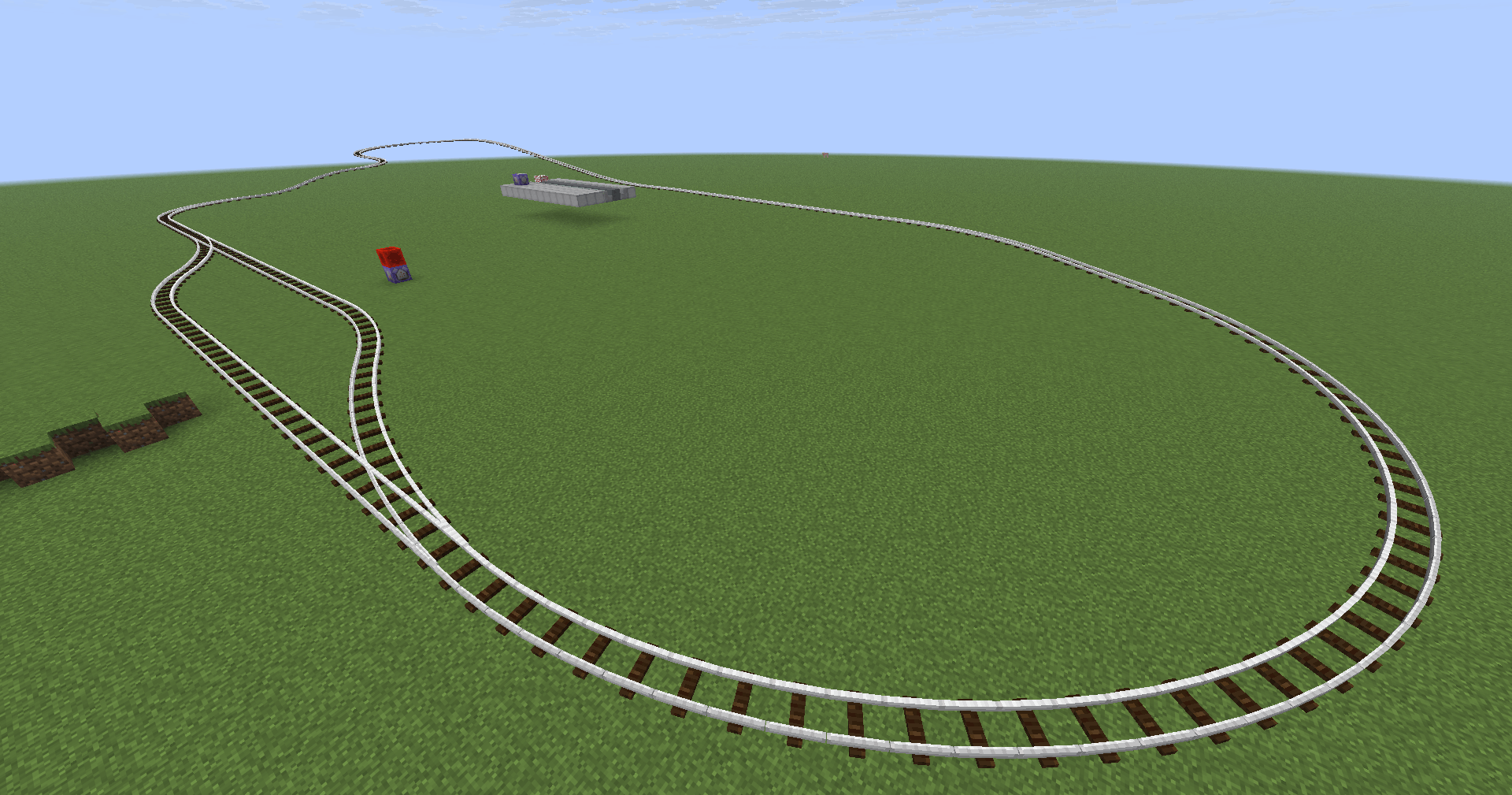 A looped, floating train track with an incline and two switches