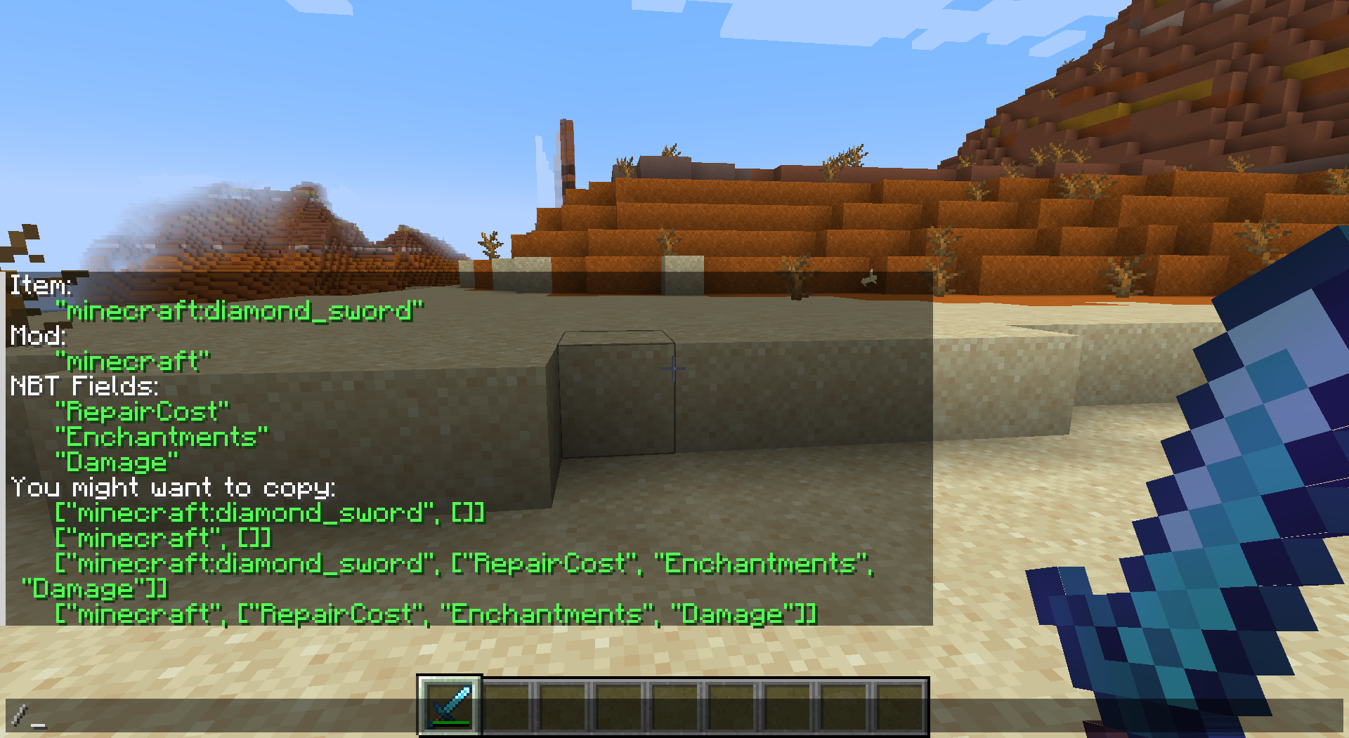 Example of use of command "/nbt everything"