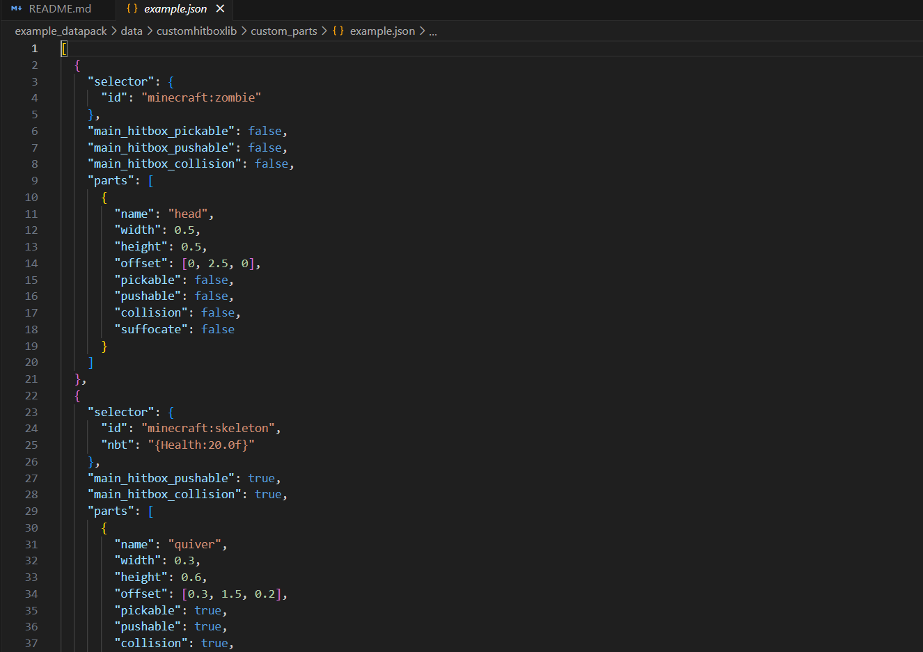 Datapack JSON Example