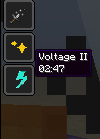 Weakness, alongside the two new Elysium effects: Voltage and Enchanted, with Voltage II text on screen.