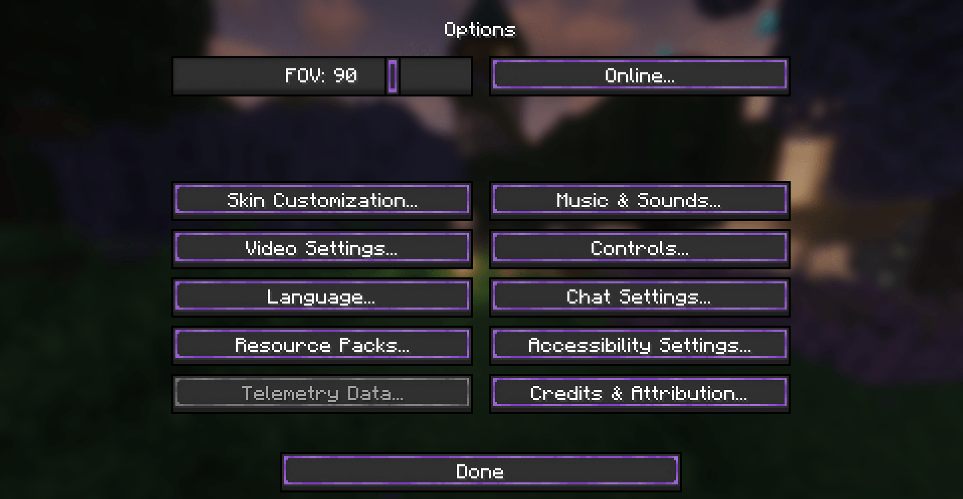 Settings screen