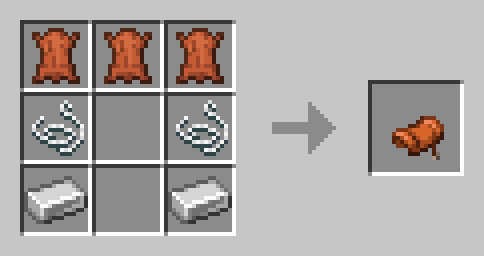 crafting the saddle using 3 leathers in the top 3 slots, on the left and right of the middle row there are lines and on the left and right of the bottom slots there are irons