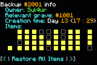 The info of the backup, showing the owner, creation time and items of the backup and the GID of the grave relevant to the backup