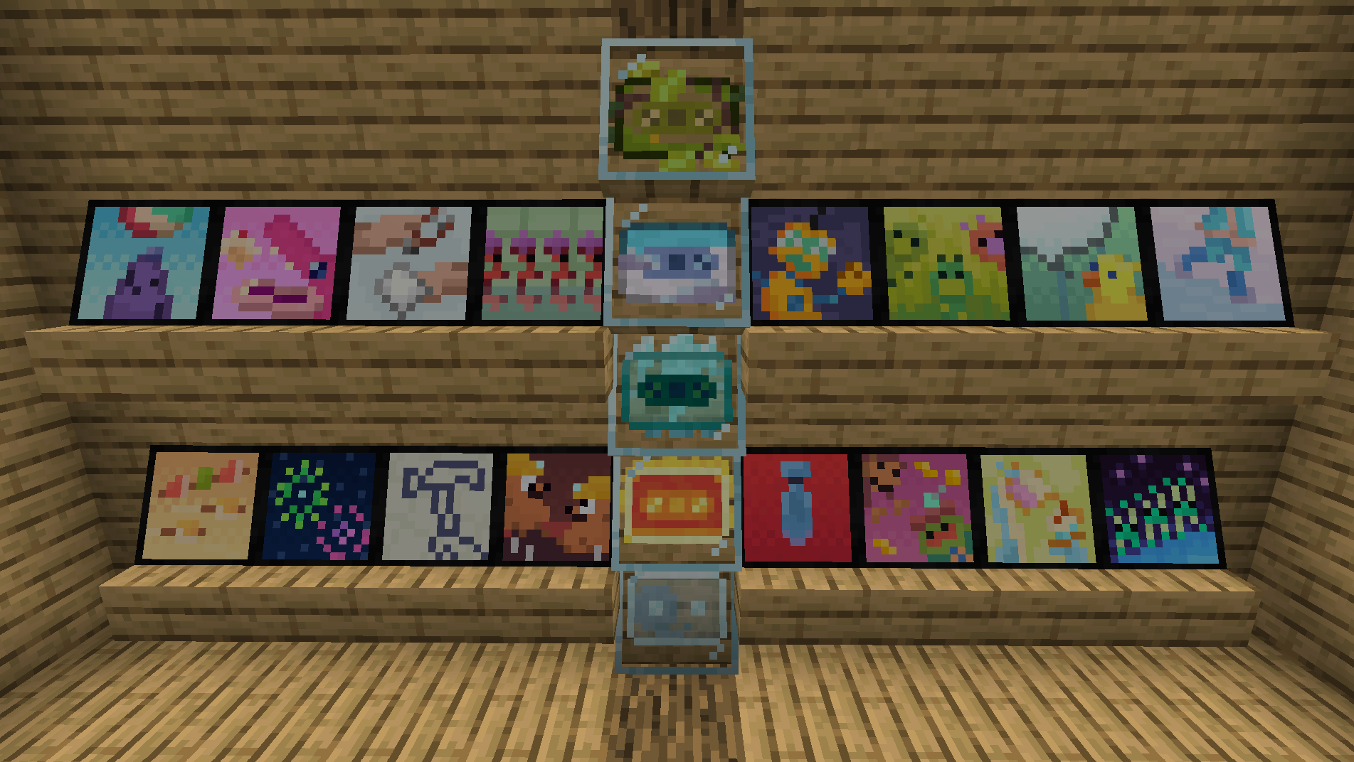 An array of minigames and mixtapes are displayed along a wall.