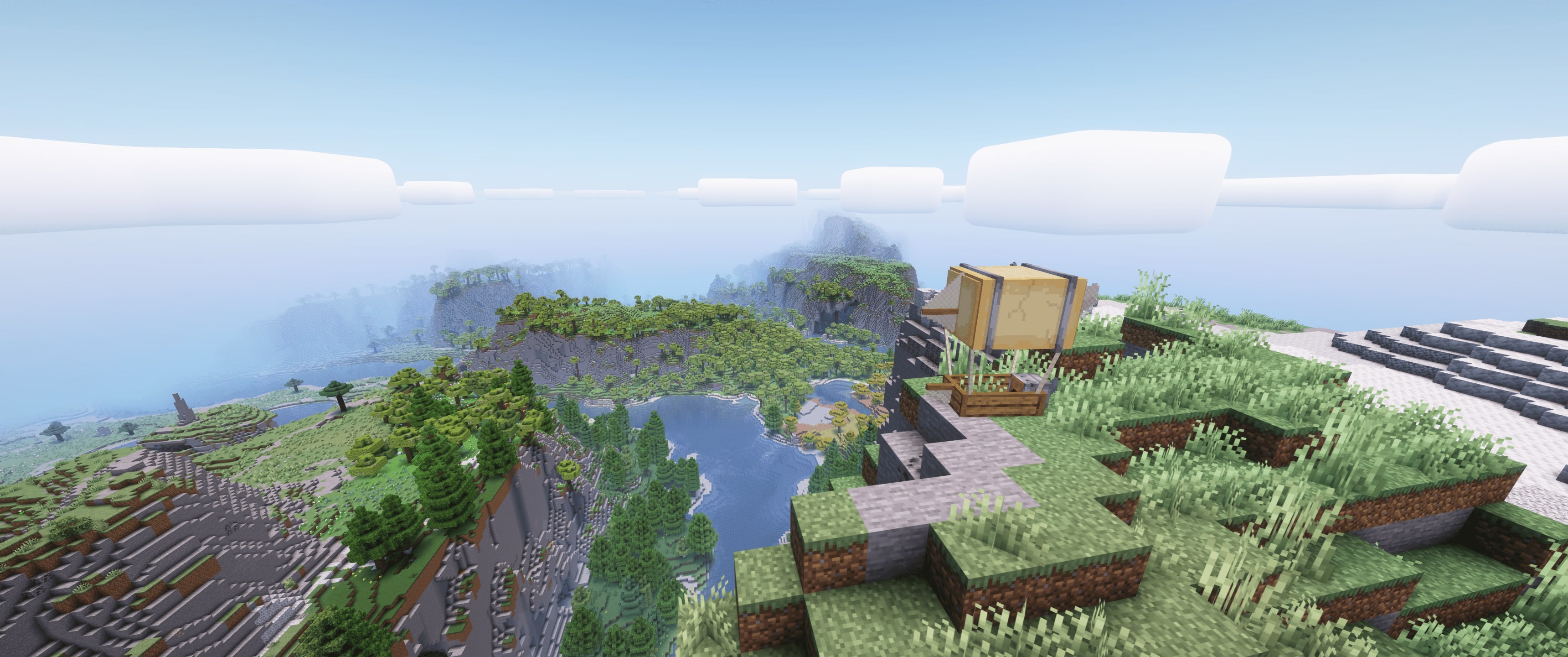 A beautiful mountainside view, with an airship