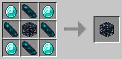 The crafting recipe for a repaired spawner: diamonds in the corners, echo shards on the edges, and a fractured spawner in the middle