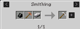 Smithing table upgrading a copper pickaxe into a iron pickaxe