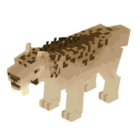 Smilodon Render. A big cat with a cream colored coat and dark spots dotted over its back.