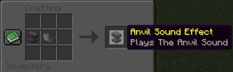 a screenshot of the recipe of the anvil sound effect (an anvil + a goat horn)