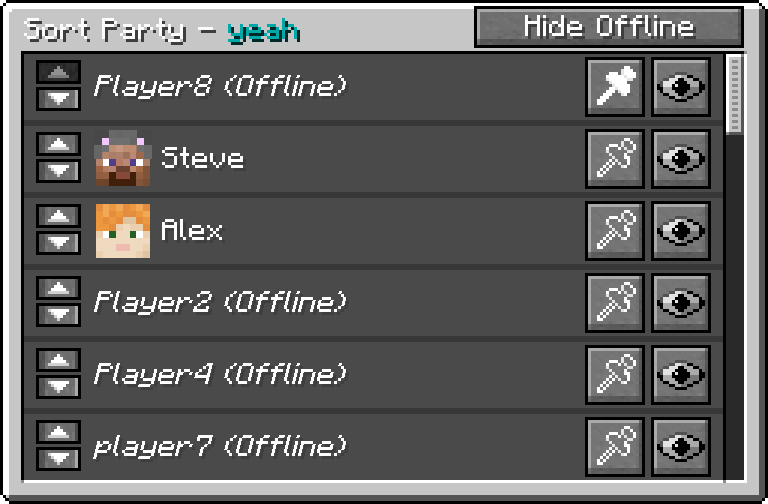 Preview of party sort GUI