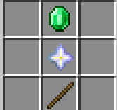 One Emerald on top middle and nether star in middle and stick below nether star