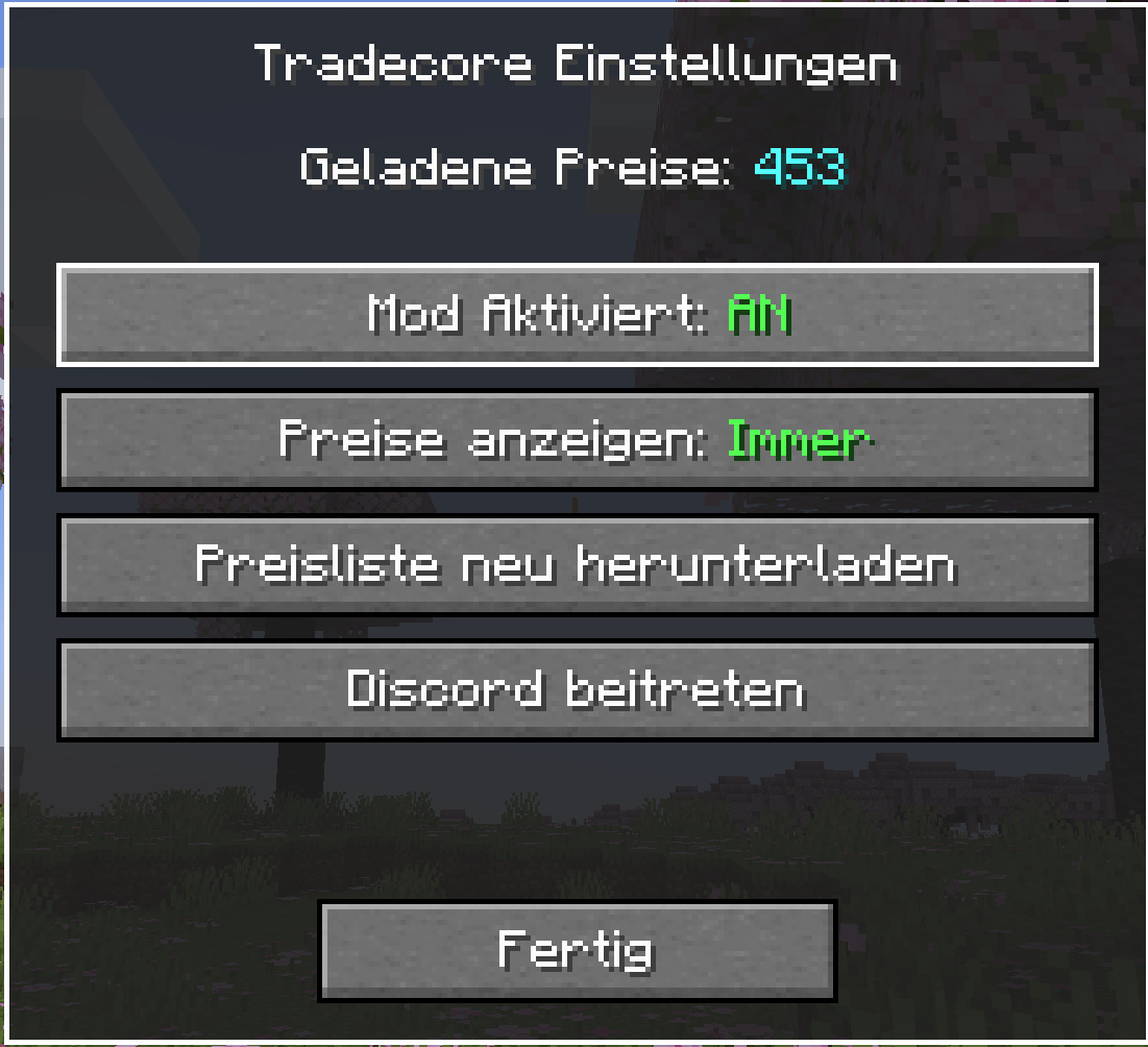 Preise im Menü
