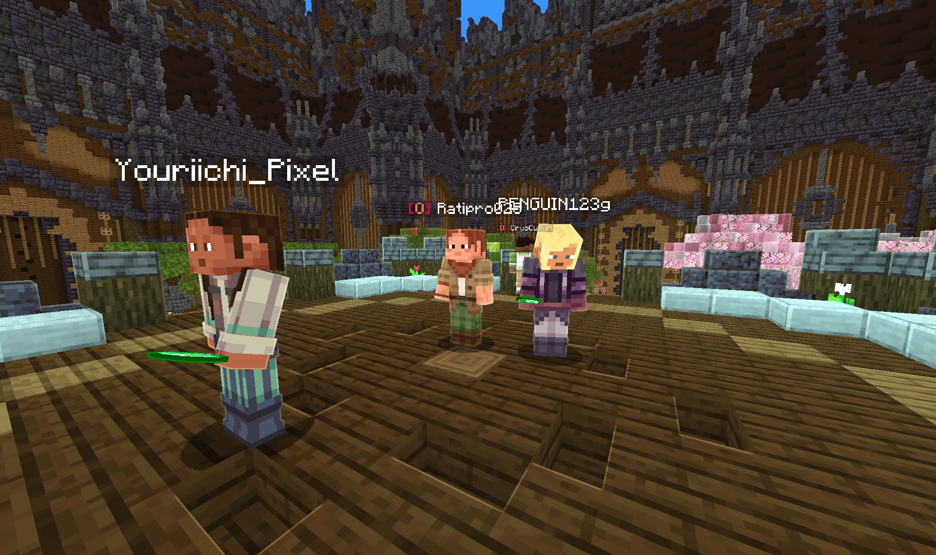 Default skins during a skin error on the Diamondfire Server.