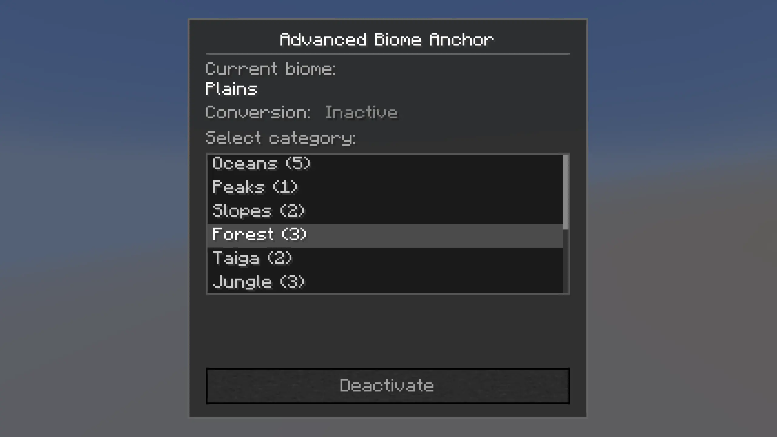 Biome Category Selection Screen