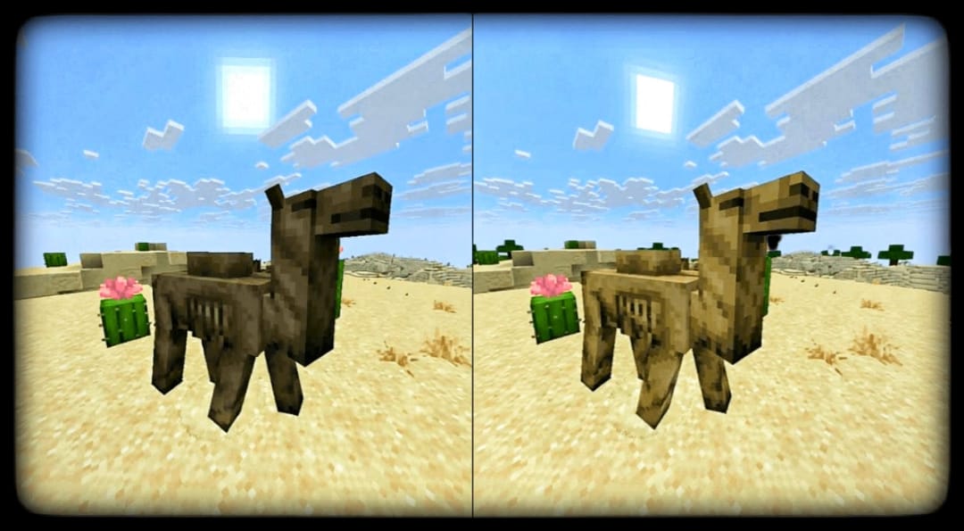 Before & After image of the resource pack in-game