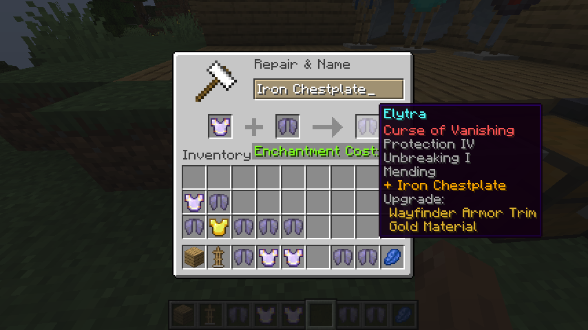 Combining an elytra and chestplate