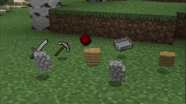 Various stacks of items facing towards the player