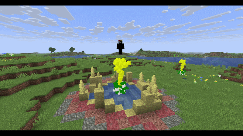 Player on top of a colored geyser.