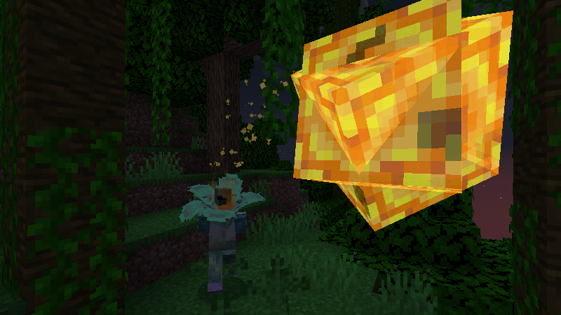An image of Blossom firing out a projectile in a jungle.