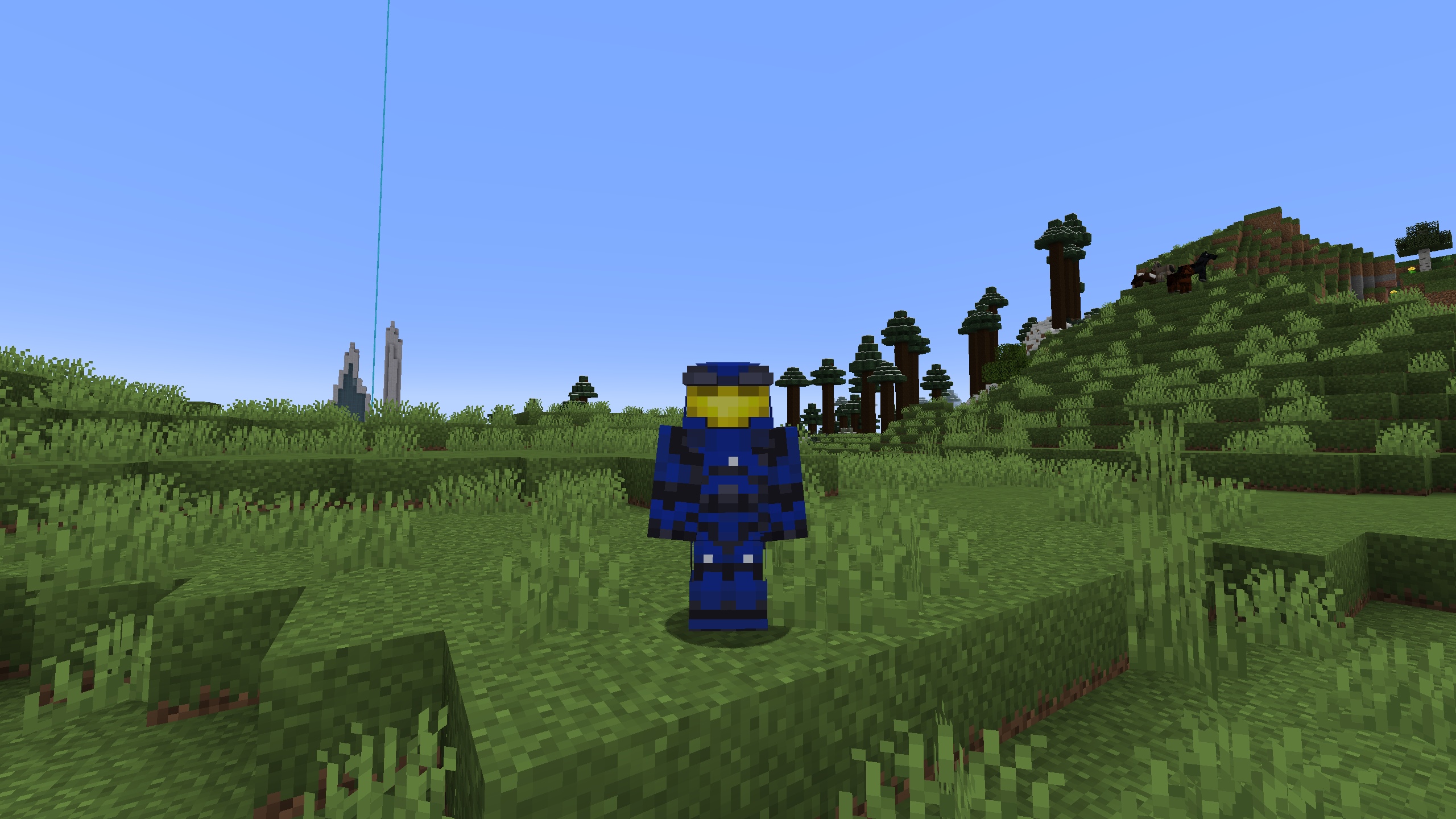 A player wearing blue Mk. V armor