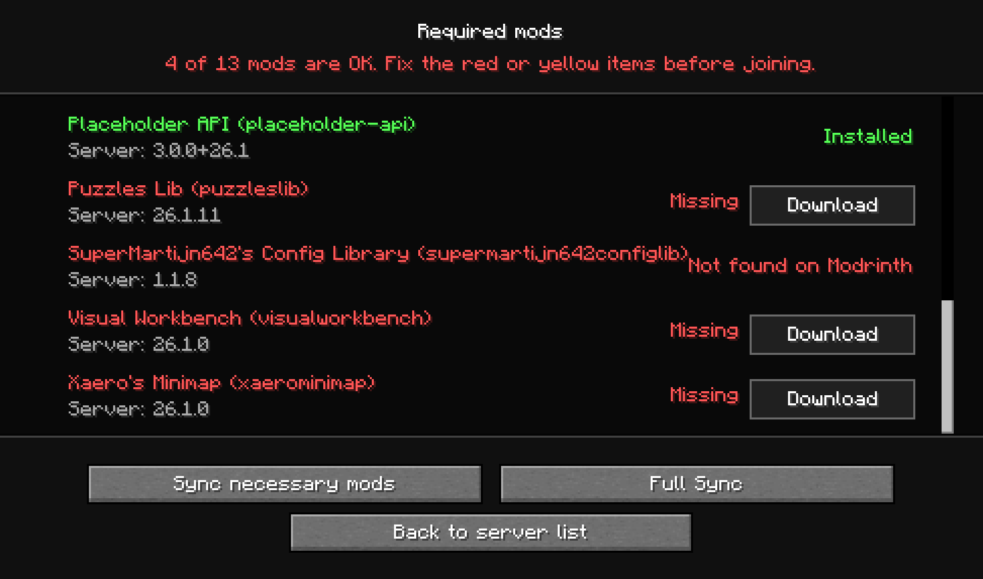 required mods screen