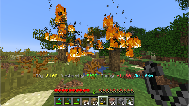 Several trees on fire