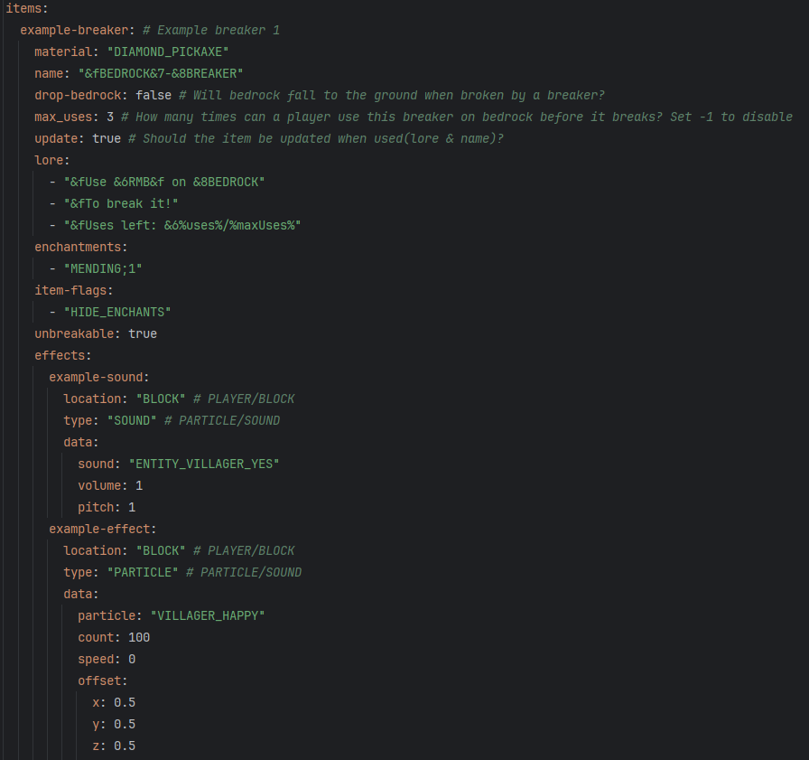 Items config