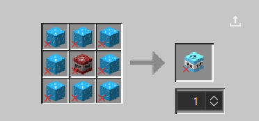 One piece of TNT in the middle of the crafting table with ice surrounding on all sides