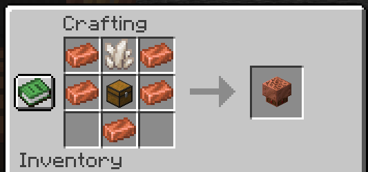 The recipe for the filter which is copper ingot, nether quartz, copper ingot, copper ingot, chest, copper ingot, air, copper ingot, air