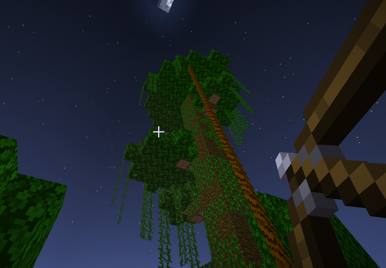 a rope descending from a jungle tree and a player aiming a bow at it