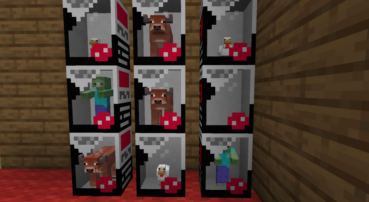 A collection of multiple cows, chickens, and Zombies in boxes