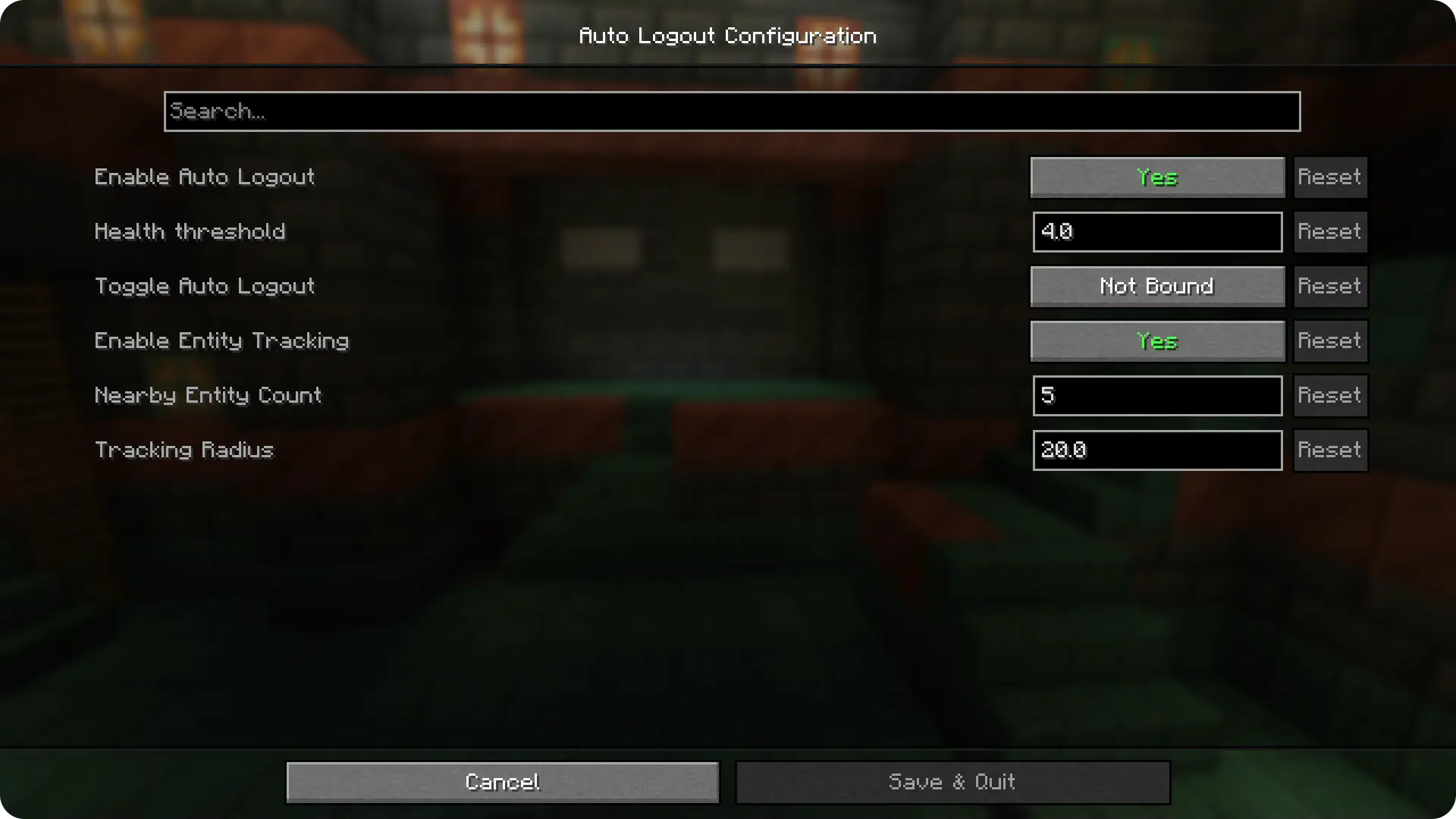 Mod Menu Config page