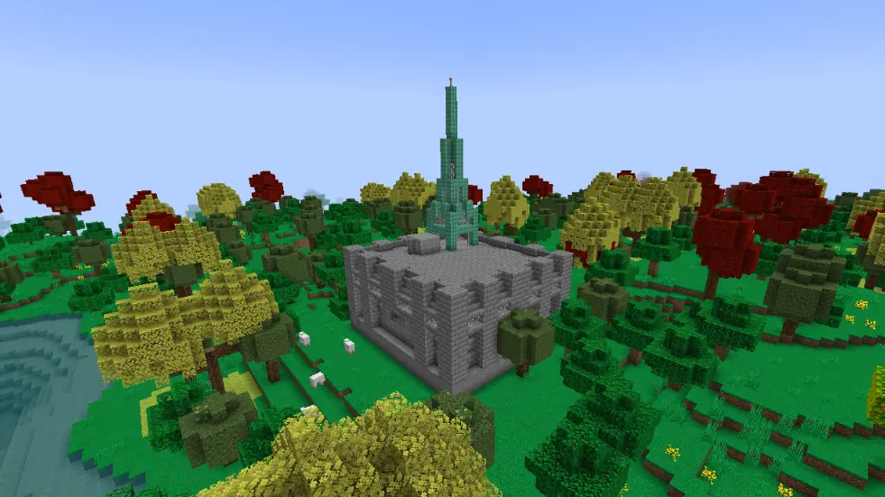 a stone brick building with a giant antenna on top