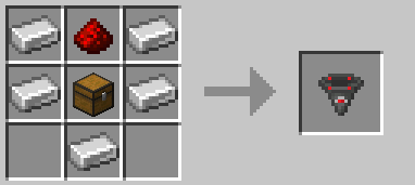Crafting recipe for the Item Filter block using iron ingots, redstone, and a chest.