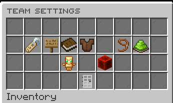 Team settings GUI with members, warps, relations, shared chest, upgrades, and PvP protection