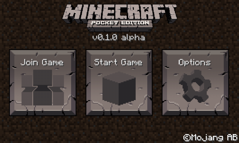 The title screen for Minecraft: Pocket Edition Alpha.