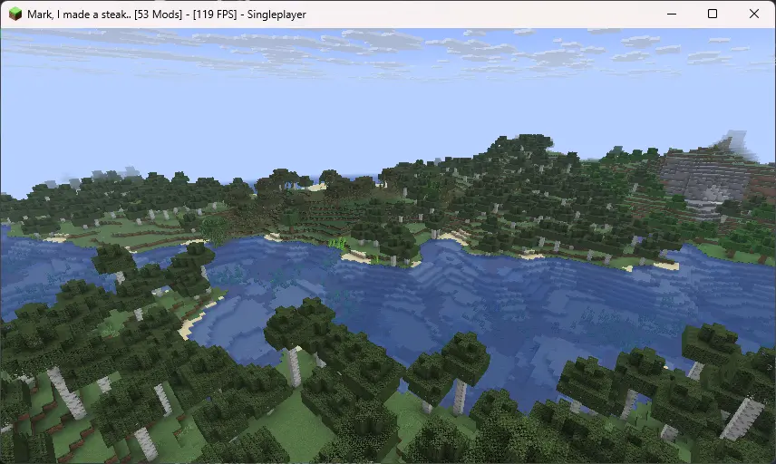 Ingame in a single player world showing the mod count, fps and gamestate