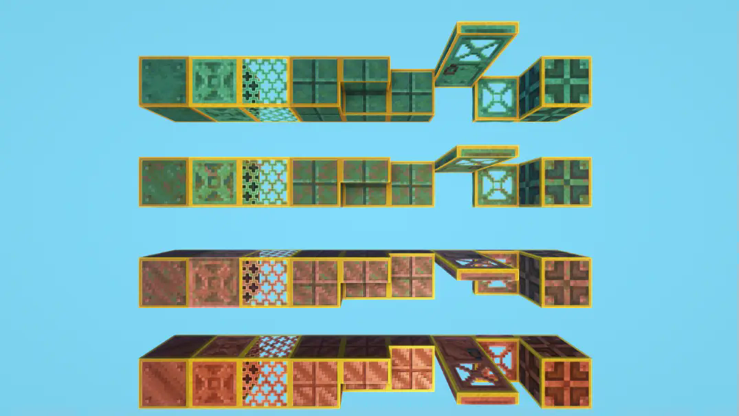 Here are all the waxed copper blocks with their yellow outline.
