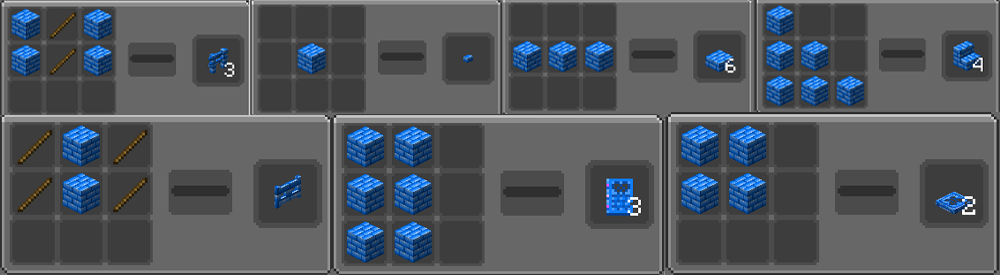 Image shows recipes for fences, button, slabs, stairs, fence gate, door, trapdoor