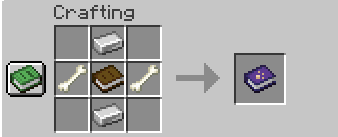 An in-game screenshot of the crafting recipe for the book. In the crafting grid, you have one book in the middle, with two bones on the left and right sides, and two iron ingots on the top and bottom sides.