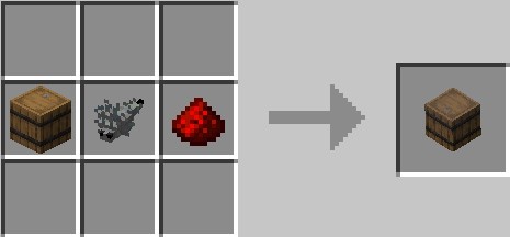 Barrel, silverfish item, redstone dust
