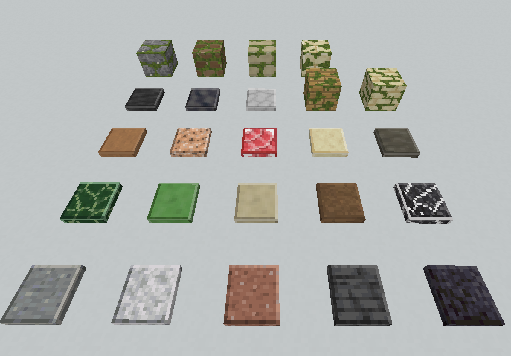 Trapdoors and Mossy blocks laid out