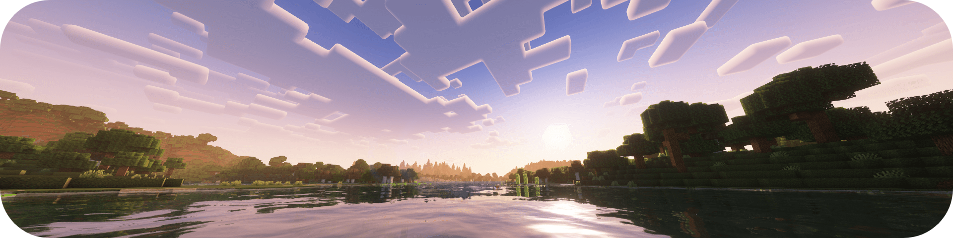 A Minecraft sunrise, overtop a river