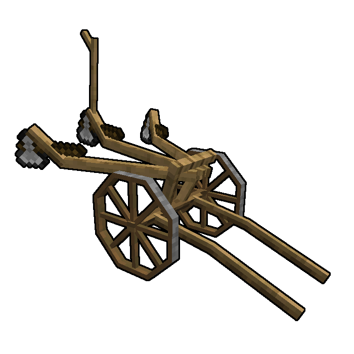 A wooden plow with minecraft tools attached.