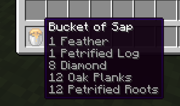 A bucket of sap in an inventory