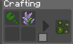 A minecraft lily pad and flower being crafted into a (BWG) tiny lily pad.