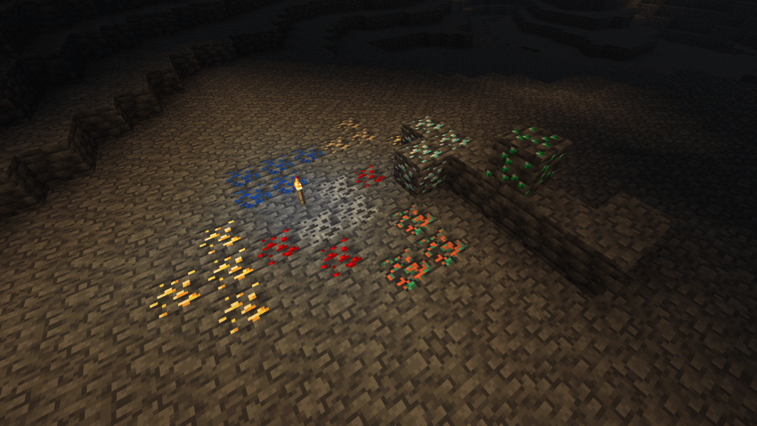Deepslate cave showing all the ores