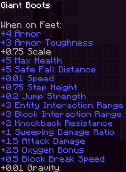 Stats of the giant boots